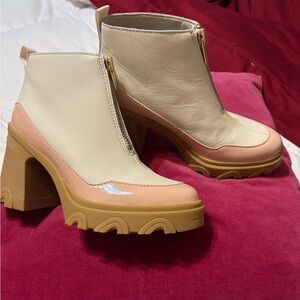 Sorel Cream and Tan Heeled Boots water + Snow resistant